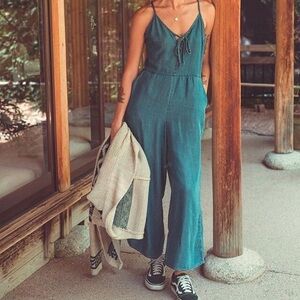 Love stitch denim jumpsuit